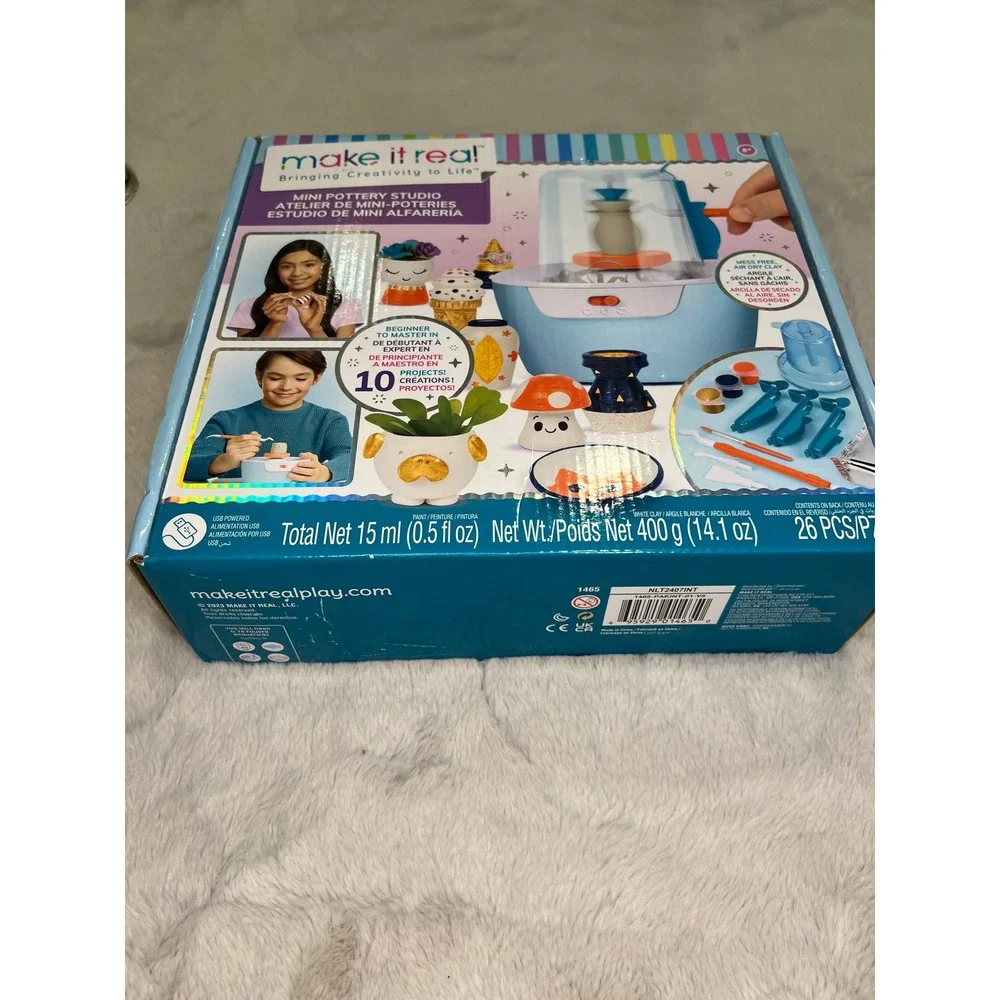 Make It Real Mini Pottery Studio USB Powered Air Dry Clay Kit Blue 26pc